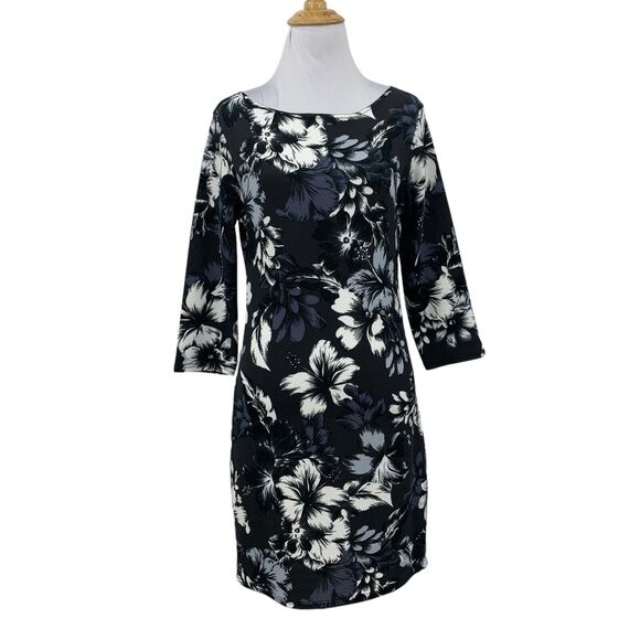 Boohoo Mini Dress Womens 8 Floral Print 3/4 Sleeves Pullover Stretch Boat Neck - Picture 1 of 13